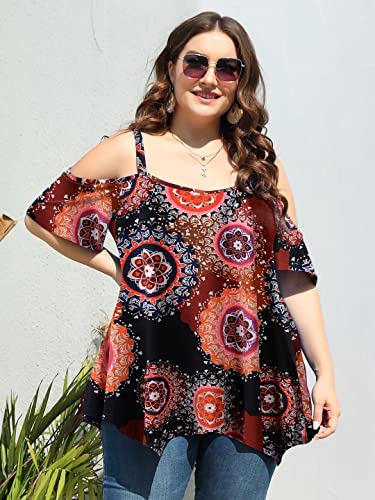 Image of LARACE Cold Shoulder Tops for Womens Summer Clothes Spaghetti Strape Tunic Oversized Shirts Asymmetrical Plus Size Blouse