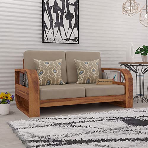 Image of Wooden 2 Seater Sofa Set for Living Room, Two Seater Sofa for Office & Lounge, 2 Seater Sofa Sets for Home, Sheesham Wood (Honey)