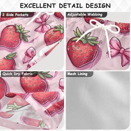 Pigsaly Boys' Swim Board Shorts Hand Drawn Red Strawberry Boy's Swim Trunks Kids Swimwear 4T3