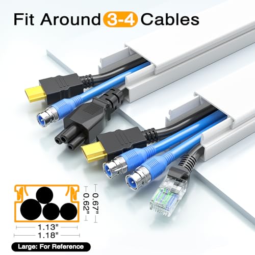Delamu Cord Hider, 63in Wire Covers for 3-4 Cords on Wall, Premium Cable Hider Cord Covers for Wires, Cable Management Wire Hiders for TV, Cable Raceway Kit, W1.18x H0.6in, White