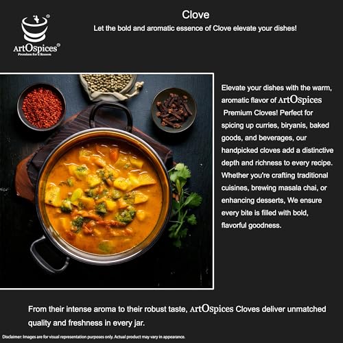 Image of ArtOspices Premium Whole Cloves (Laung / Grambu) 65g | Sourced from Idukki, Kerala | Strong Aroma & High Natural Oil Content | Handpicked & Fresh Dried | For Cooking, Baking, Chai & Wellness | Glass Jar
