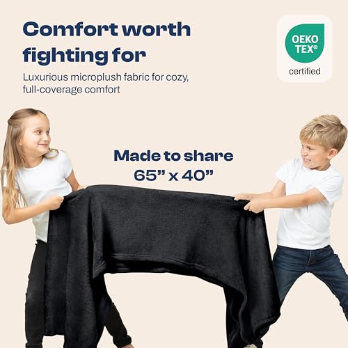 Image of EverSnug Travel Blanket and Pillow - Ultra-Soft, Compact & Lightweight, 65x40 Inches, with Carry Case, Luggage Sleeve & Backpack Clip for Airplane Comfort (Black)