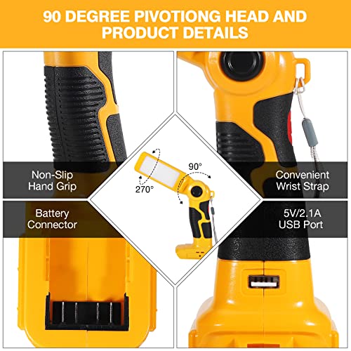 Image of YEX-BUR Led Work Light for Dewalt 20v Battery, 12W 1000LM Cordless Handheld Spotlight with USB Port LED Jobsite Light Desk Lamp Flashlight for Camping Workshop Garage