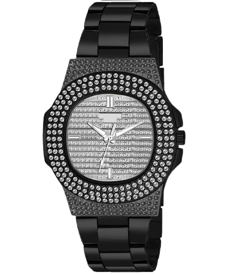 Analog Dial Diamond Chain Chrono Trendy Unisex Black Watch (B0CF9785XL) Amazon Price History, Amazon Price Tracker