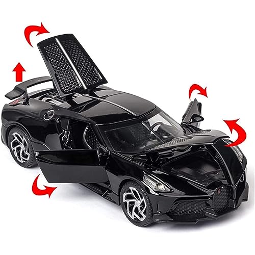 Image of DEUSON ECOM Alloy 1:32 Bugatti La Voiture Noire Metal Die Cast Car Pull Back Diecast Metal Pullback Toy car with Openable Doors & Light, Music Boys Gifts Toys for Kids