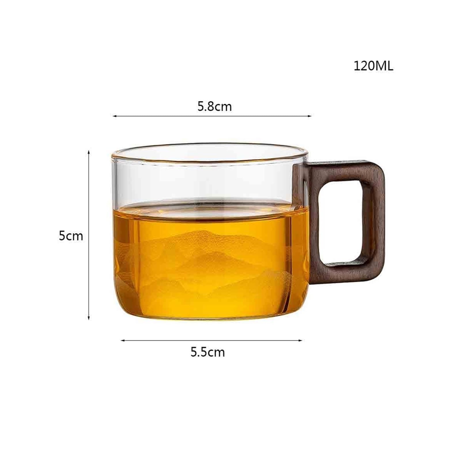 Tasses en verre Tasses à thé en verre, lot de 2, avec poignée en noyer, 4OZ/12ML