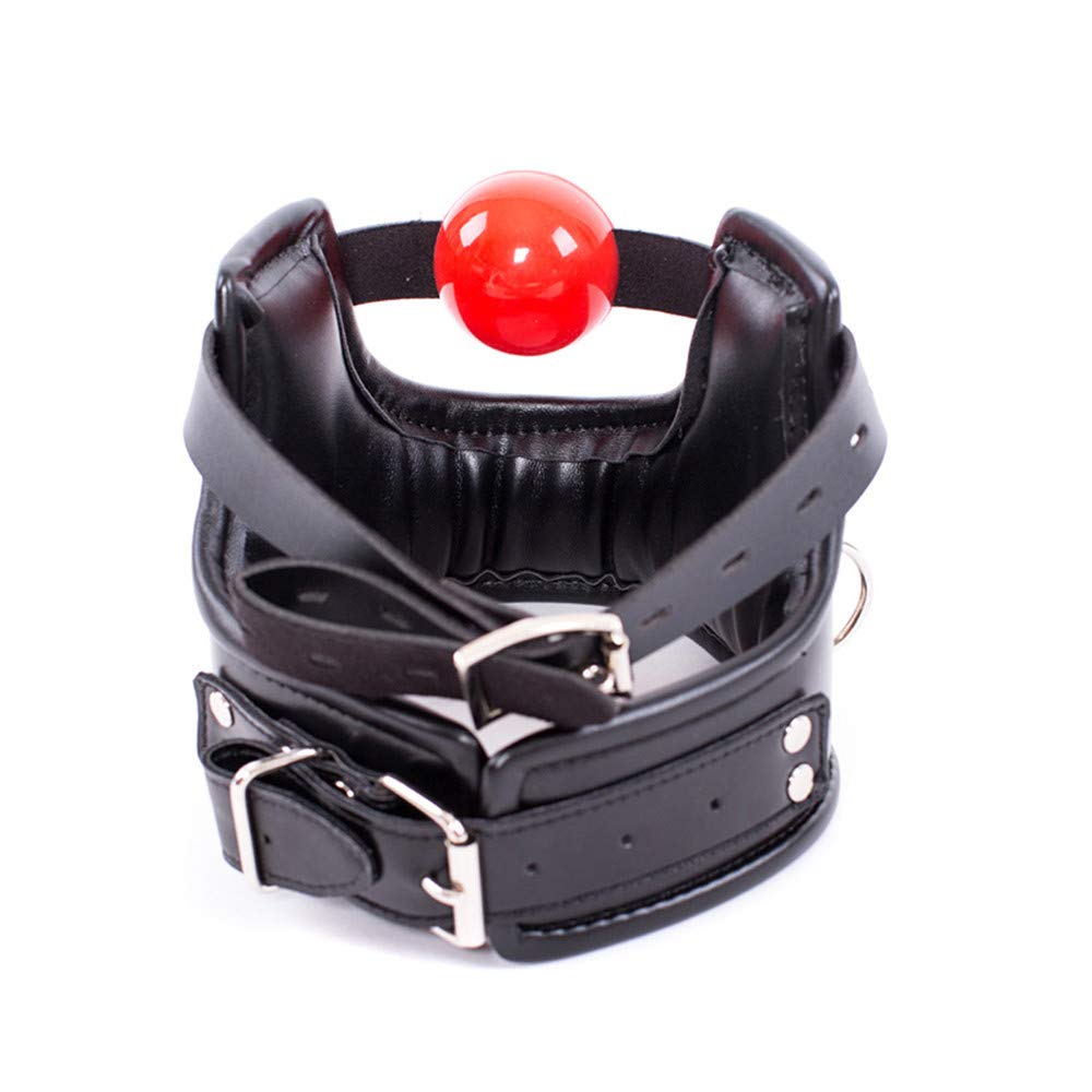 MFMYEE Harnais de bondage avec bâillon à billes en silicone Fetish SM collier en cuir de bondage professionnel corset de cou rembourré