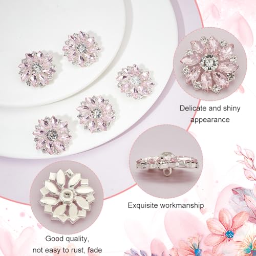 FINGERINSPIRE 6 x Shiny Flower Rhinestone Buttons 26 mm with Brass Stem, Pink Crystal Embellishments with 1 Hole - Image 4