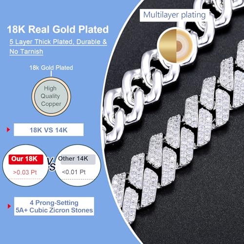 Image of Ucciyo 20MM Cuban Link Chain for Men Iced Out Miami Cuban Necklace 18k Gold Plated 5A+ Zicron 10MM /12MM /14MM /20MM Iced Out Chain Gold /Silver Bling Luxury Hip Hop Jewelry For Women Men
