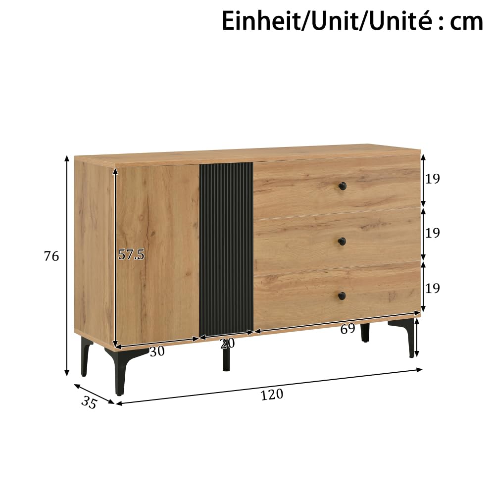 Aparador buffet armario moderno espacio de almacenamiento muebles de salón armario esquinero 120 cm ancho 76 cm alto aparador con puertas cajones minimalista negro