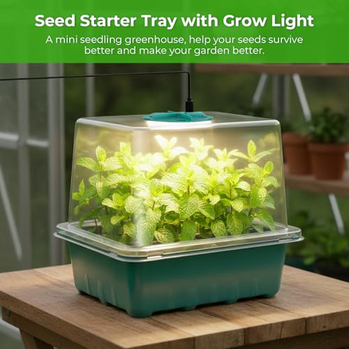 Ourhom Seed Starter Tray with Grow Light, 6pcs Seed Starter Kits with Light and Adjustable Humidity Domes, Covers Height 3.9", Indoor Seedling Starter Plant Germination Trays (Green-Warm White) - Image 7