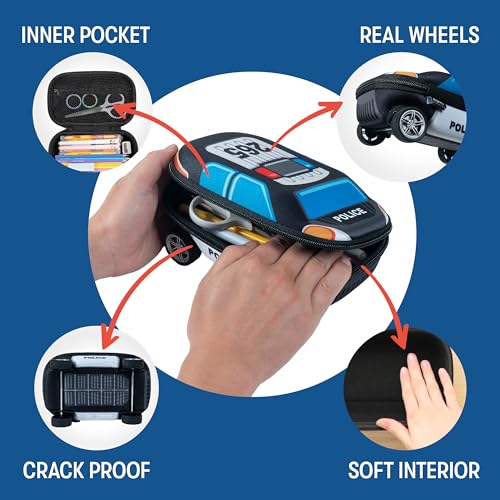 Image of ZIPIT Police Car Pencil Case for Boys, Large Capacity Pencil Box, Blue