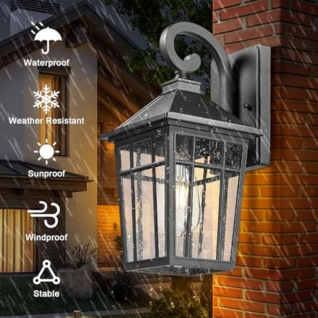 Darkaway Outdoor Wall Lights Wall Mount Outdoor Sconce Lights Black with Seeded Glass