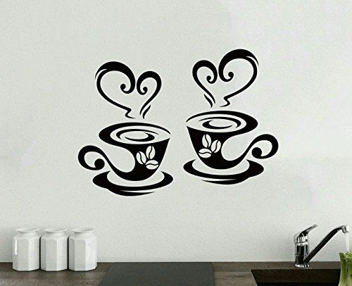 Wall4Stickers® 2x Tazas de Café Cocina Pared Té Etiqueta Vinilo Decal Arte Restaurante Pub Decoración Amor