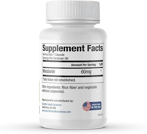 Miniatura 7 de Melatonina de 60 mg  Melatonina de alta dosis en cápsulas fáciles de tragar  Vegana, sin OMG y sin gluten  Melatonina extra fuerte fabricada en
