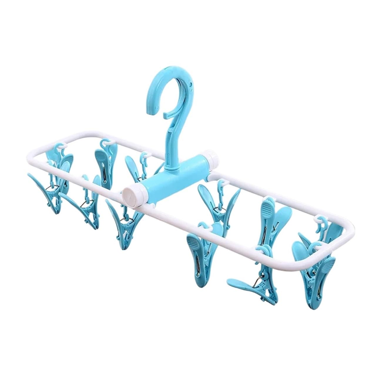 Sock Clip Multifunctional Clothes Drying Rack - Foldable Laundry Hanger With Non-Marking Hooks(Blue)