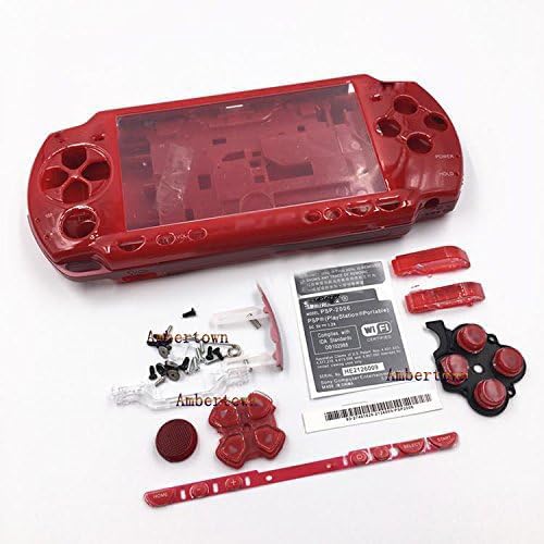 Coque de remplacement pour PSP 2000 2001 2002 2003 2004 Série, boîtier complet avec ensemble de boutons (rouge)