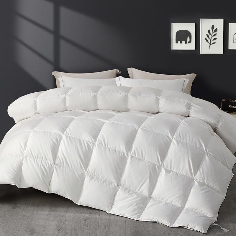 SAPHREAS Goose Feather & Down Duvet Super King Size, All Season Duvet Insert White, Soft 100% Cotton Bed Quilt with Corner Tabs Lightweight, 260x220cm