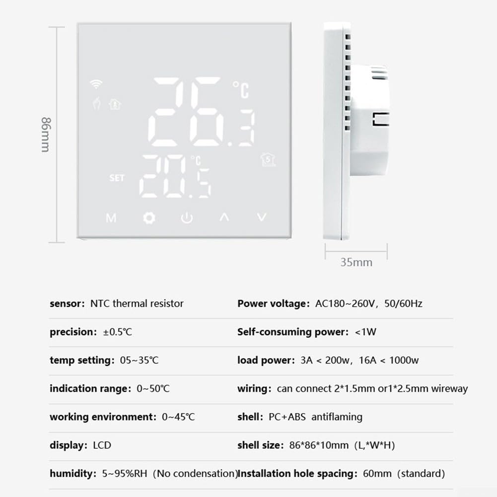 Intelligenter WiFi Thermostat, Programmierbarer Thermostat mit LCD Bildschirm kompatibel für Tuya Smart Home für Fußbodenheizung Gasheizkessel(W Water Heating)