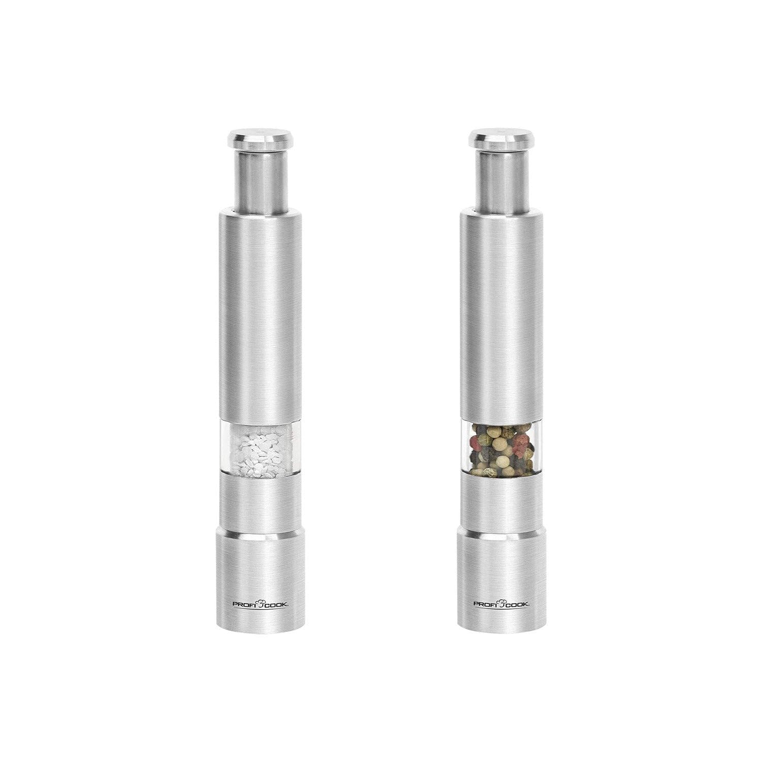 Avilia 8056819056877 Salt and Pepper Mill Elegant Stainless Steel Set with Spring Mechanism for Precise and Uniform Grinding, Capacity of 30 ml per Grinder