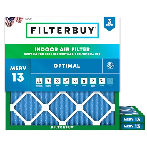 Filterbuy 18x18x1 MERV 13 Pleated Air Filter (3-Pack) 17.75" x 17.75" x 0.75"