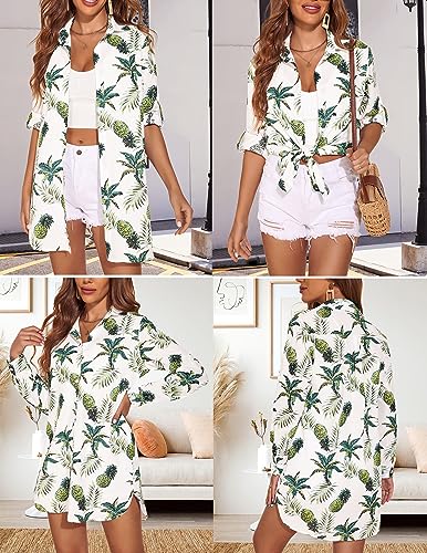 Image of HOTOUCH Women Boyfriend Shirts Button Down Long Sleeve Blouse Cuffed Sleeve Collared Shirt