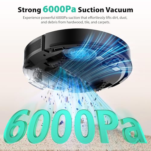 Tikom Robot Vacuum and Mop, 6000Pa Robotic Vacuum Cleaner with Self-Emptying Base, 90 Days Capacity, LiDAR Navigation, Home Mapping, Ideal for Pet Hair, Hard Floors, Carpet (L8000 Plus) - Image 4