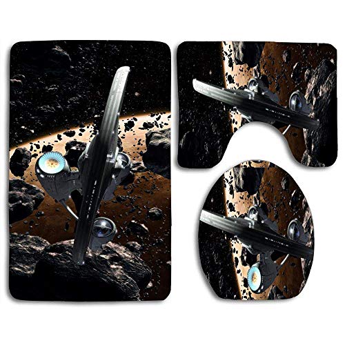 Antidérapant 3 pièces soft star trek enterprise tapis de bain ensemble tapis de salle de bain lavable + tapis de contour + housse de siège de toilette, Tapis de sol pour paillassons baignoire douche d