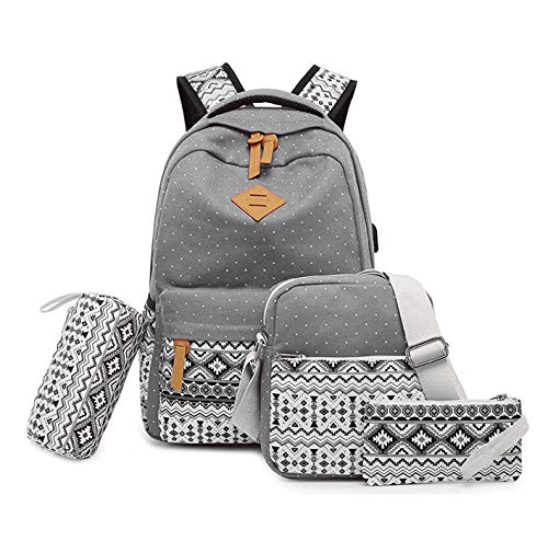 VEZELA Set of 4 Grey Casual Laptop Bag (35L) with USB Charging Feature with Lunch Bag, Pencil Case & Pouch, School Bag for Girls and Boys, College Bags for Girls, Laptop Backpack (B077KXTZ2K) Amazon Price History, Amazon Price Tracker