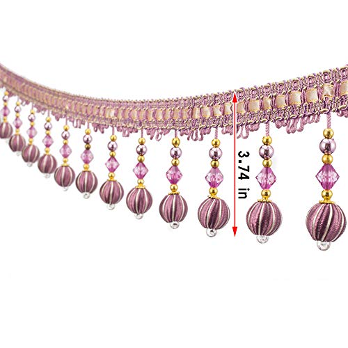 Trycooling 12.5 Yard Braid Beaded Pendant Tassel Hanging Ball Fringe Trim For Curtain Indoor Home Decoration (Burgandy) #TOP3