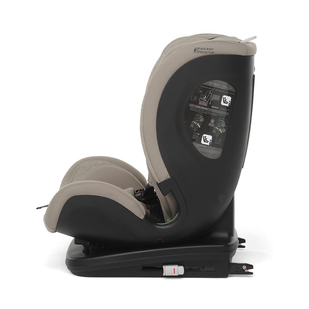 Foppapedretti Seggiolino Auto Reklino I-Size, per bambini da 76 a 150 cm di altezza, 15mesi-12 anni, conforme ECE R129, Fissaggio Dualfix (Isofix e non), Safe Body Protection, Comfort Kid Pad, Sand