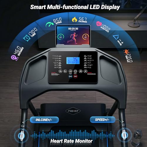Image of Treadmill with 20% Auto Incline, FUNMILY 4.5HP Heavy Duty Treadmill for Home, 400 lb Weight Capacity Folding Running Machine, Smart Data Monitoring /Shock Absorption /Large LED Display