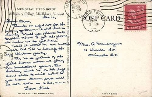 Miniatura 2 de Memorial Field House, Middlebury College Middlebury, Vermont VT Original Vintage Postcard