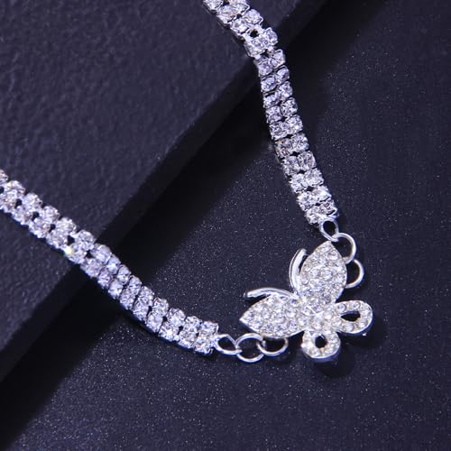 Image of Fesciory Heart Rhinestone Ankle Bracelets for Women, Adjustable Silver Plated Shiny Tennis Anklets, Twinkle Cubic Zircon Imitation Diamond Anklet Foot Chain Jewelry Gifts