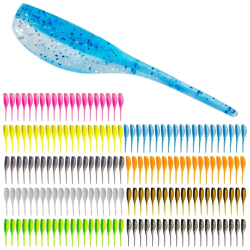 2 in Handmade Swimbaits Lure for Trout Crappie Bass Walleye, Paddle Tail Stinger Shad Jigs Perch Ice Fishing Baby, 9 Colors Soft Plastics Bait Swimmer for Saltwater/Freshwater, 180 PCS