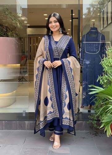 Image of ANNI Designer Women's Rayon Viscose Straight Printed Kurta with Pant & Dupatta Set | Ethnic 3-Piece Readymade Suit for Women | Elegant Festive & Office Wear Traditional Outfit