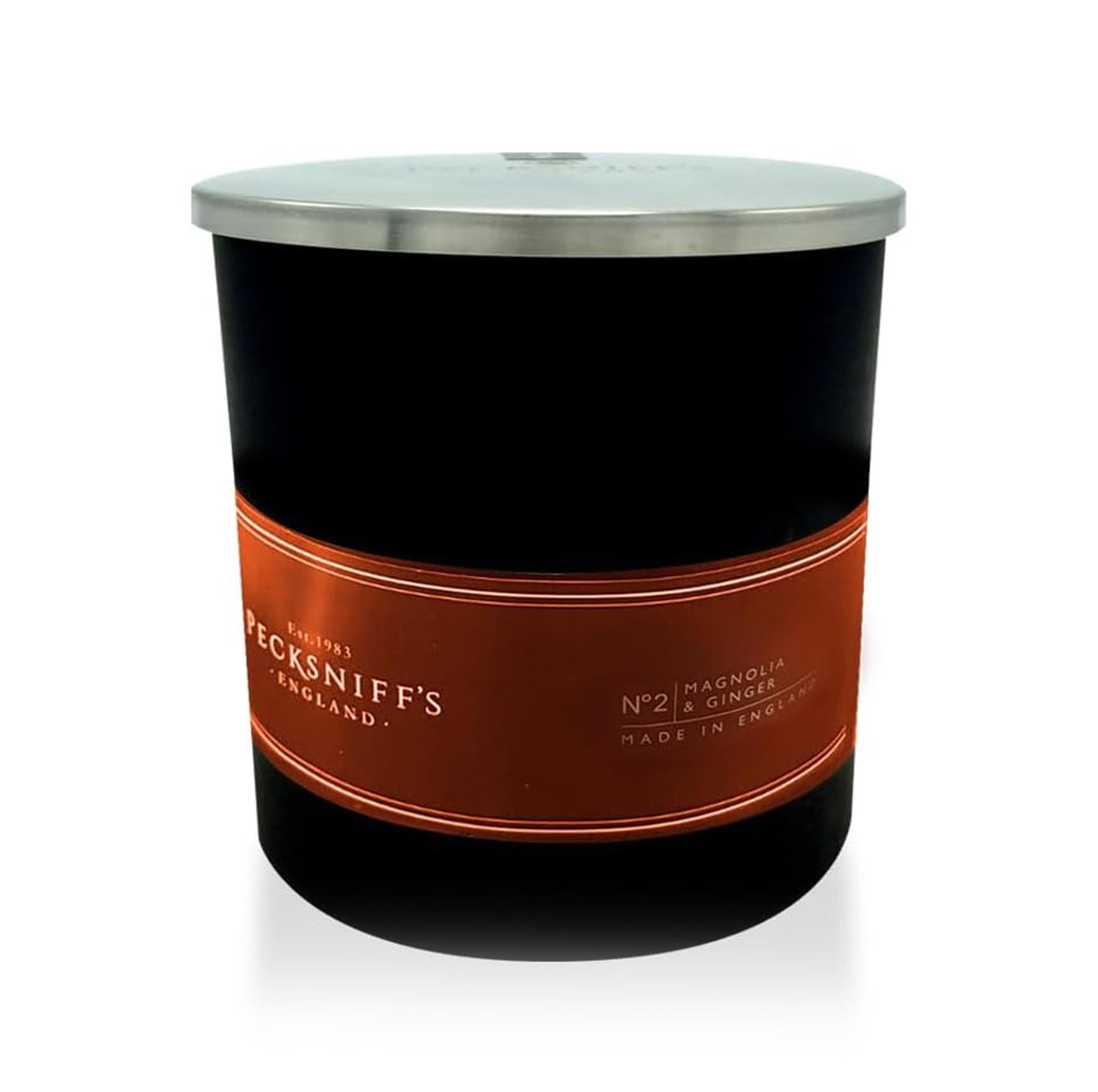 Pecksniffs Black Scented Candle Jar with Lid | 1 Candle Wick | Luxury Fragrance Candle in Sleek Glass Vessel with Metal Lid | Magnolia & Ginger | 184g/6.49oZ