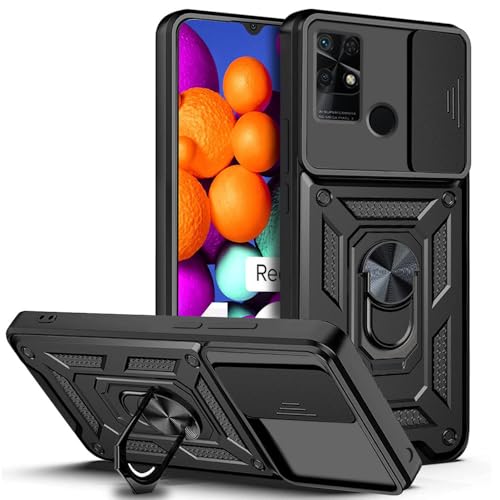 Image of AESTMO Tough Armor Redmi 10 /10 Power Bumper Back Case Cover | Ring Holder & Sliding Camera Shield Cover | 360 Degree Protection Back Case Cover for Redmi 10 /10 Power (Black)