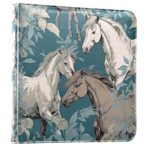 Álbum de Fotos Autoadhesivo DIY, Álbum de Recortes con Diseño Floral y Caballos, Encuadernación de 3 Anillas, Libro Fotográfico de 40 Páginas para 8x10 pulgadas