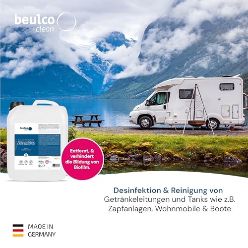 BEULCO CLEAN - Trinkwasserleitung & Tank Desinfektion 5 Liter Kanister - Wasserleitung & Wassertank Desinfektion & Reinigung für Wohnmobil, Wohnwagen & Caravan - Tankreiniger für Frischwasser 5L