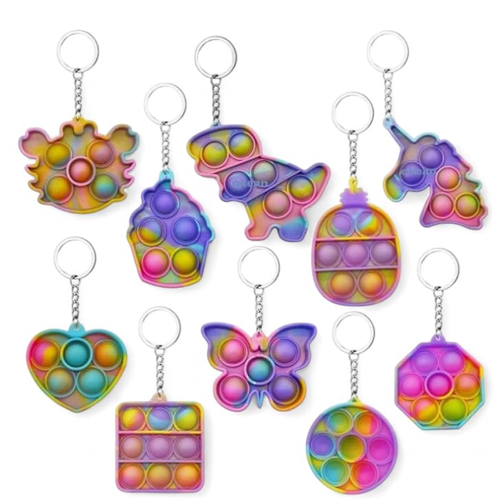 Pop It Keychains (10pcs) | Fidget Toy | Stress Relief and Fun On-the-Go | Return Gift for every Occation | Assorted Pop It Keyrings | for Birthday, Friendship Day, Rakhi, corporate events (Pack of 10)