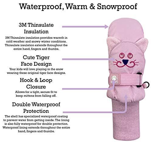 N'Ice Caps Kids Waterproof Snow Mittens Cute Animals Boys Girls Cold Weather Thinsulate3