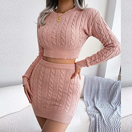 Women Sexy Bodycon Sweater, Mini Skirt Set 2 Piece Cable Knit Pullover Cropped Sweaters Tops Outfit Long Sleeve Jumper2