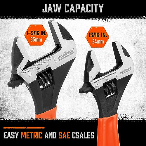 Image of HORUSDY Adjustable Wrench Set | 2-Piece | 6-Inch and 10-Inch Wrenches | Metric & SAE Scales | Cushion Grip Wrench | Cr-V Steel