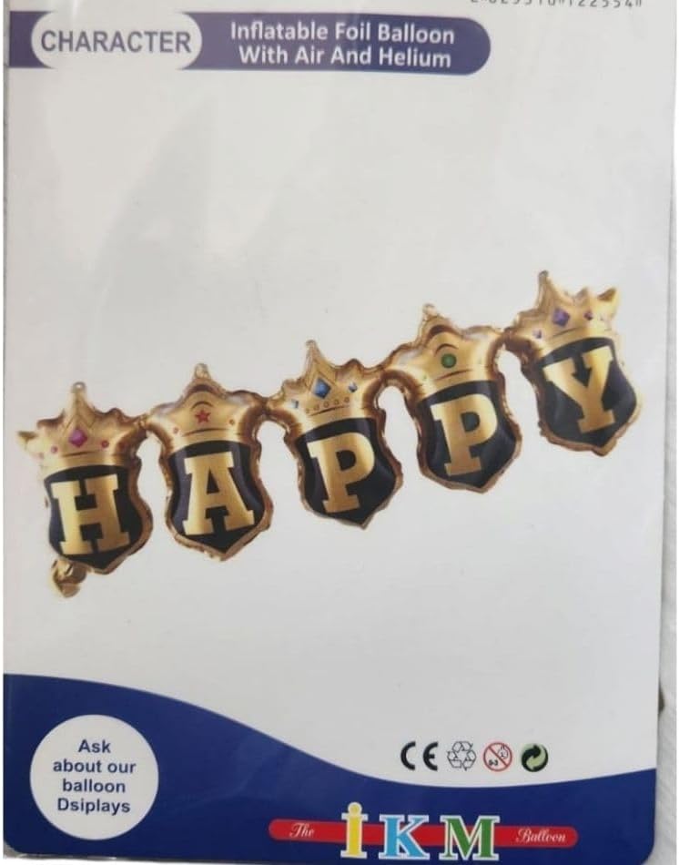 Taçlı Birleşik Happy Yazı 23x81 cm Folyo Balon