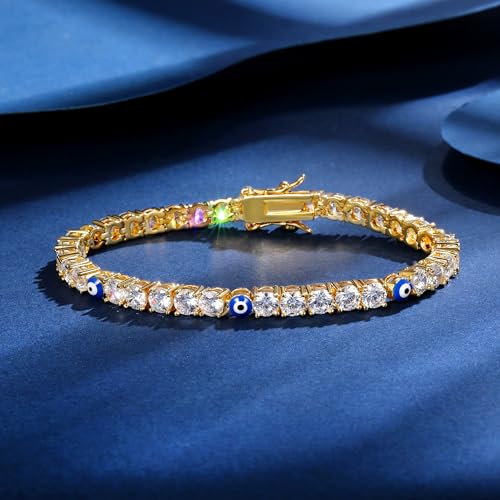 Gemsme 4 Prong Tennis Bracelet, 18K White/Yellow Gold Plated 4mm Round Cubic Zirconia Bracelets for Women Size 6-8 Inch2