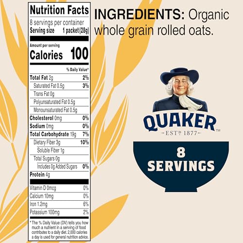 Image of Quaker Instant Oatmeal, Organic Regular, 8 Ounce (Pack of 6)