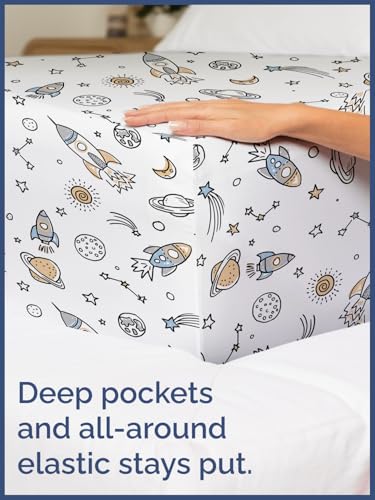Image of Kids Full Size Outer Space Bed Sheets - 4 Piece Kids Outer Space Sheet Set | Outer Space Themed Bedding, Ultra-Soft, Cute & Cozy, Breathable & Machine Washable, Bed Set for Boys, Girls & Teens & Cooling