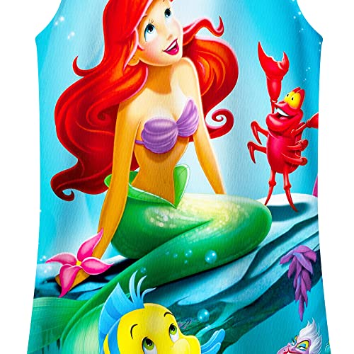Little Girls Mermaid Princess Gown Dress Flutter Sleeve Cartoon Printed Home Casual Wear Birthday Gift For Kids 2-7 Years A-Pink #TOP5