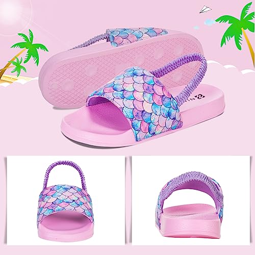 Torotto Unisex-Kinder Badeschlappen Sommer Flache Hausschuhe Badesandalen rutschfest Schlappen Badeschuhe(28 EU Fischschuppe-Rosa)